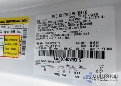 2019 Ford Mustang Gt z USA, uszkodzony, nr VIN 1FA6P8CF4K5203151